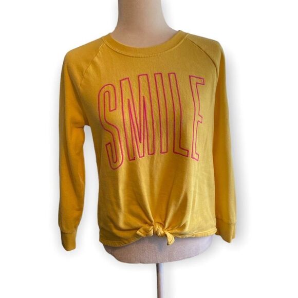 Old Navy Yellow Pink Embroidered Sweatshirt SZ 14 JR - Picture 1 of 8